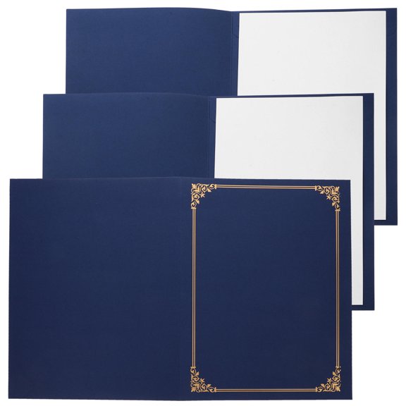 3-Pack Navy Document Folders for Paper Storage, Award Organization, Office and School Supplies, and Lightweight