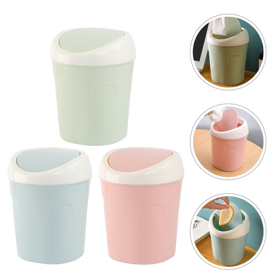 Milisten Compact Desk Trash Can 3-Pack Assorted Colors PP Material Odor Prevention Small Waste Bin for Office Storage