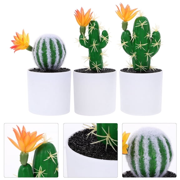 TEHAUX 3-Piece Artificial Bonsai Cactus Plants with Decorative Pots for Indoor Balcony Home Office Decor