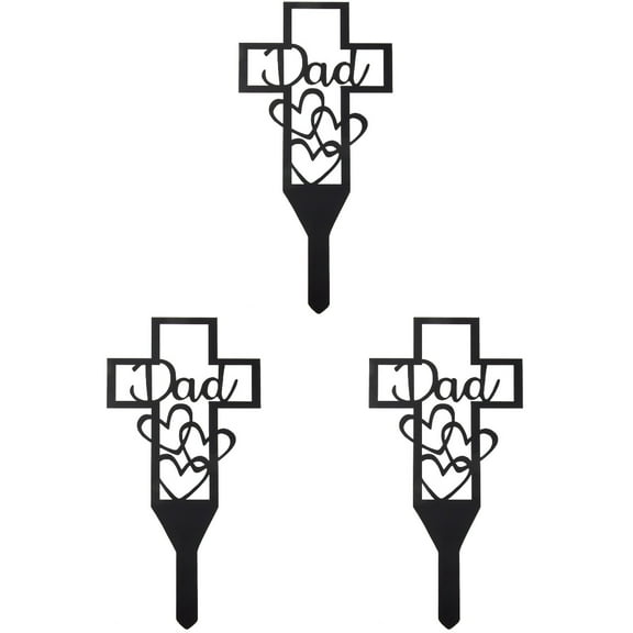 unbranded 3pcs Metal Cross Grave for Cemetery Garden Stake Cemetery Grave Memorial Remembrance Plaque Stake Memorial Stake Grave Marker for Dad, Black