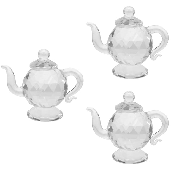 unbranded 3pcs Mini Crystal Teapot Figurine Adorable Teapot Decoration Cute Crystal Teapot Sculpture Decor