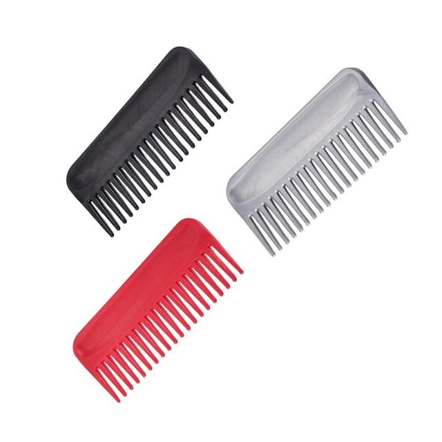 unbranded 3pcs Plastic Wide Teeth Combs Smooth Non Tangling Haircut Combs for Salon Household (Black Grey Red)