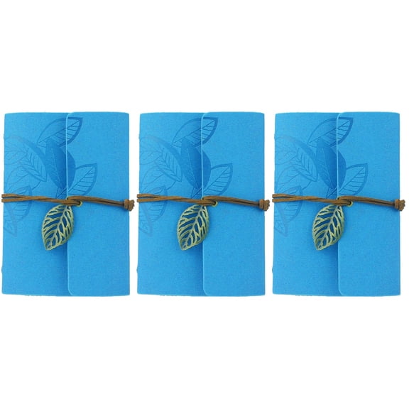 unbranded 3pcs Vintage Style Leaf Leaves Pattern PU Cover Loose-leaf String Bound Blank Notebook Notepad Travel Journal Diary Jotter - Size S (Sky-blue)