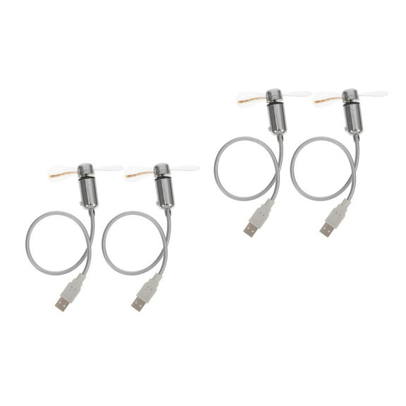 unbranded 4 PCS Mini Flexible USB Fan with Colorful LED Patterns Circular Display (Silver)