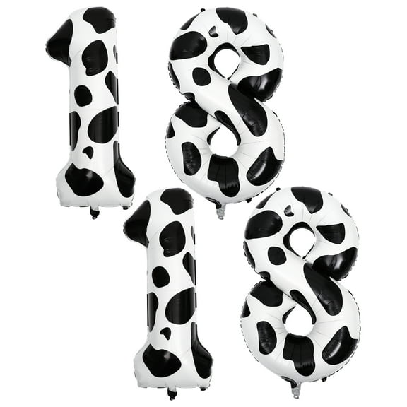 unbranded  4 Pcs Digital Cow Pattern Birthday Party Balloons LED Manual Inflatable Decorations
