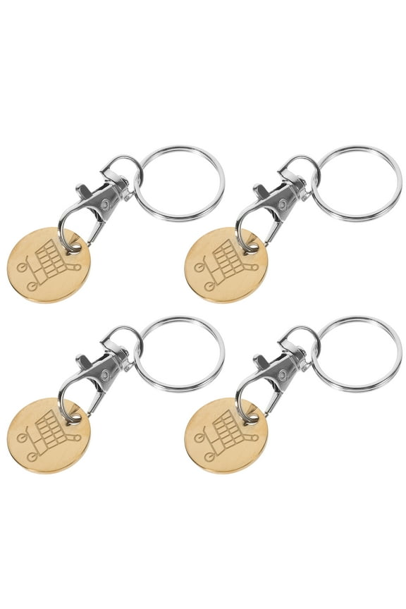 4 Pcs Cart Token Trolley Unlock Key Quarter Holder Keychain Shopping Golden