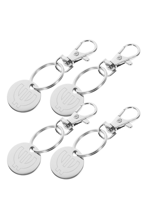 4 Pcs Shopping Cart Token Keychain Insert 7.5x2.3x2.3 cm Metal Replacement Set