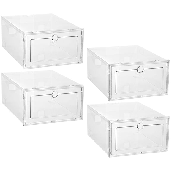 Greenadscape Clear Shoe Storage Containers Set of 4, Stackable Organizer Boxes 13 x 9.4 x 5.5 Inches