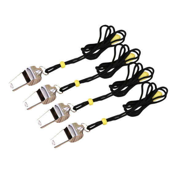 unbranded 4 Pcs Stainless Steel Whistles with Lanyard Emergency Survival Slide Silver