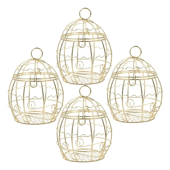 WHAMVOX 4Pcs Bird Cage Shaped Wedding Candy Boxes for Bridal Baby Shower Sweet Packages with Wild Bird Feeders Design in Golden Color