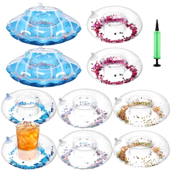 unbranded 40 Pcs Inflatable Drink Holder Floating Coaster Cup Holder with Inflator Pump for Swimming Pool Party
