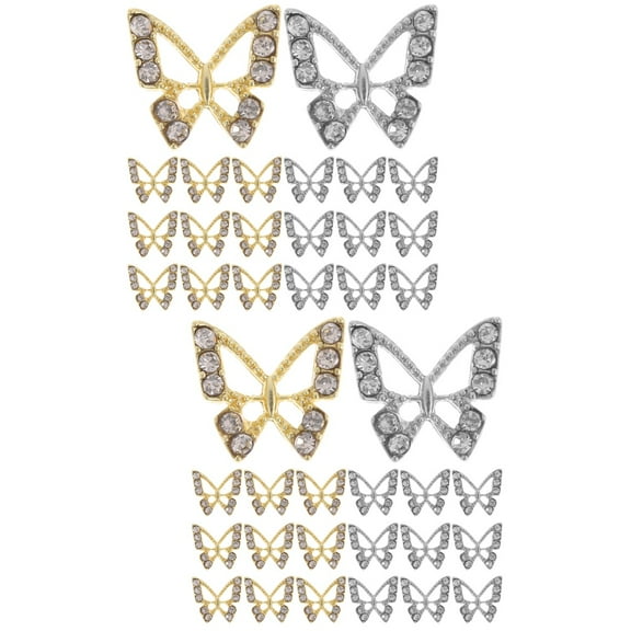 unbranded 40 pcs Butterflies Nail Art Charms Women Diy Manicure Decoration Rhinestone Nail Charms