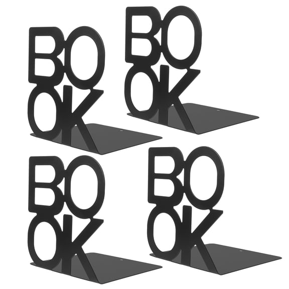 Set of 4 Metal Bookends for Shelves, Reusable Book Holders, File Organizers, Sturdy Book Supports for Home and Office
