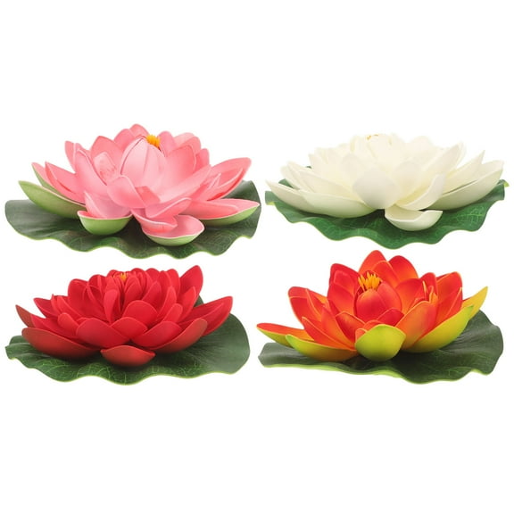 Milisten Artificial Water Lily Lotus White Plastic 4Pcs 17In Floating Plants For Garden Pond