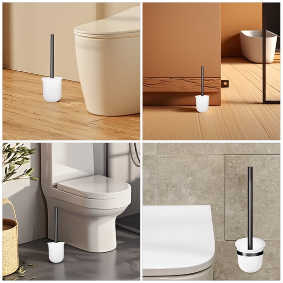 Milisten 4-Piece Round Toilet Brush Set with White Plastic Holder, Space-Saving Bathroom Cleaning Accessories