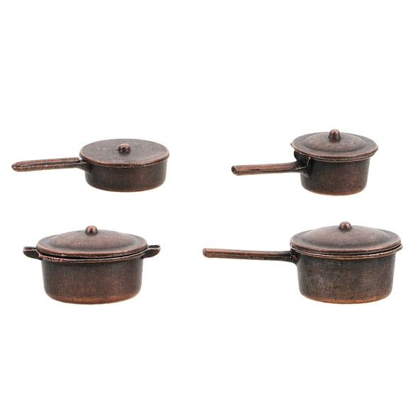 unbranded 4pcs Kids Dollhouse Miniature Kitchen Accessories Diy Metal Pots And Pans Realistic Mini Furniture Set Dollhouse Decor
