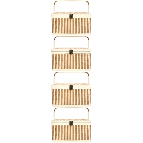 unbranded 4pcs Lidded Moon Cake Basket Bamboo Handle Egg Basket Basket Packaging Basket
