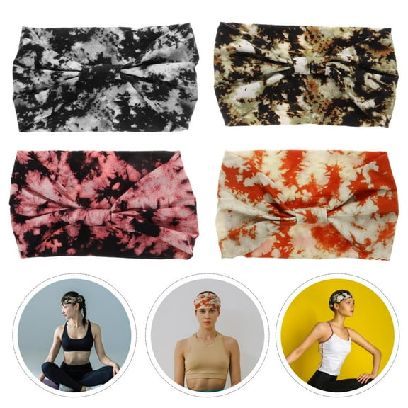 unbranded 4pcs Neon Pink Headband High Elasticity Cloth Multi Sweat-Absorbing for Yoga and Running