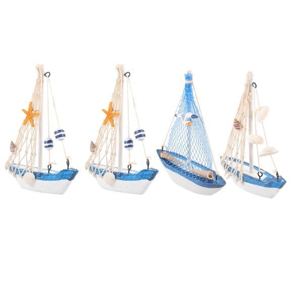 unbranded 4pcs Sailboat Ornaments Sailboat Models Beach Decors Nautical Decors for Home