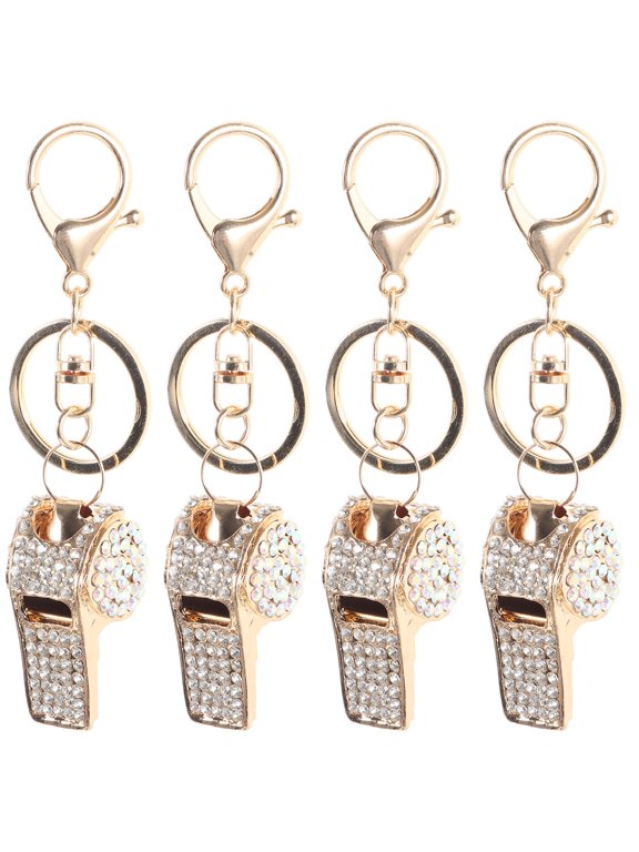 Adorable Rhinestone Whistle Keychain Multi Color Alloy Pendant 4Pcs