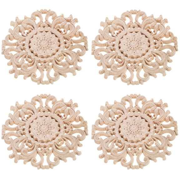 unbranded 4pcs Wood Appliques Unpainted Wooden Carved Carvings Onlays for Door Bed Cabinet