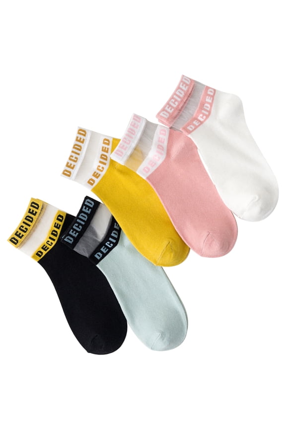 5 Pairs Japanese Style Cotton Ankle Socks Fashion Letter Style Socks All-match Breathable Socks for Women (Assorted Color)