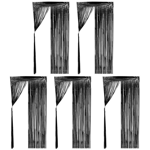 RENACLIPY Black Plastic Fringe Backdrop for Party Decorations Shiny 5Pcs