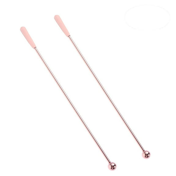 FELTECHELECTR 5Pcs Stainless Steel Swizzle Sticks For Drinks Flat and Round Bead Cocktail Picks Rose Gold