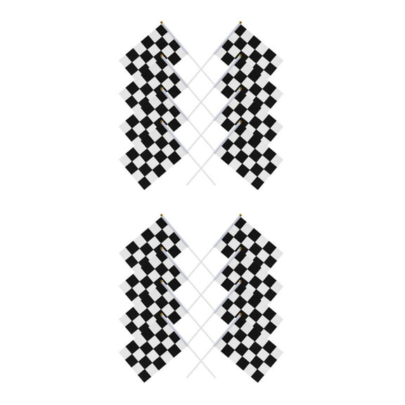 unbranded 50 Pcs Checkered Racing Polyester Flags with Stick Black and White Hand Flag 14x21cm