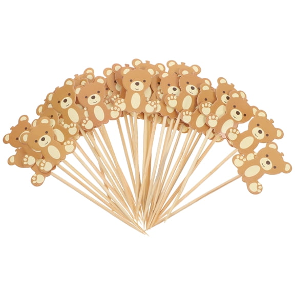 SKISUNO Bear Cake Decorations Bear Cake Toppers Bamboo Fruit Picks Children Baby Shower 50 Pcs
