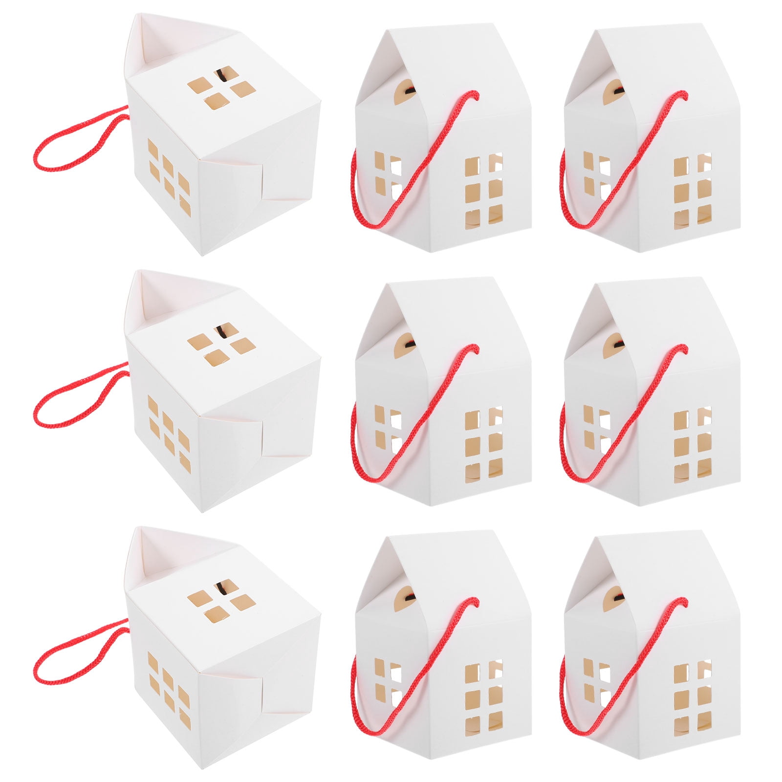 Sinload Christmas House Gift Boxes – 10-Pack, 7.87 X 7.87 X 11.22 Inches, White Cardboard With Handles