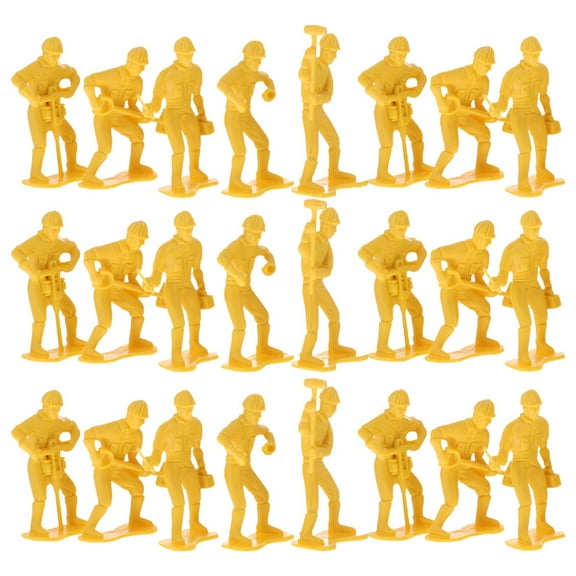 OULII Mini Action Figures Construction Worker Figurine Plastic Yellow 54Pcs