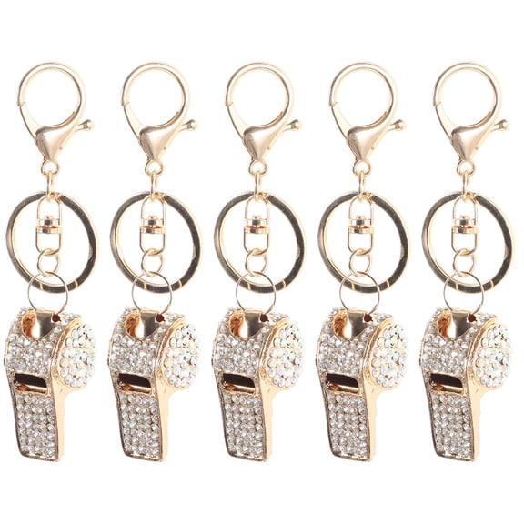 YSNOOWE Lovely Rhinestone Whistle Keychain Multi-Color Wear-Resistant Bag Pendant 5Pcs