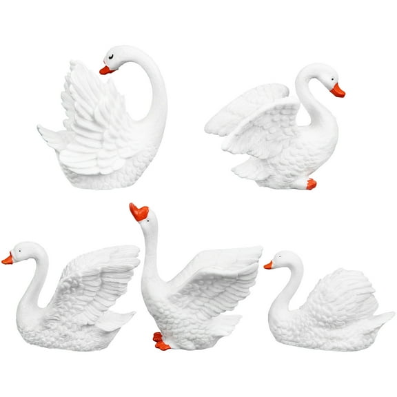 5 Pcs White Swan Ornament Animal Rooster Animals Fairy Figurines Mini Ducks Lovers