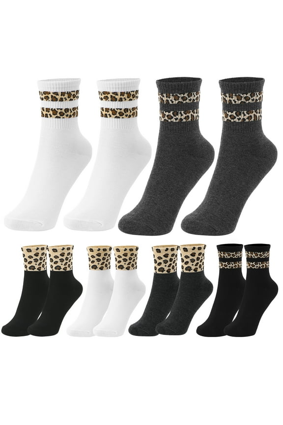 6 Pairs Womens Moisture Wicking Socks Leopard Print Comfortable Fashion Socks