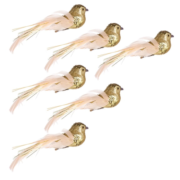 IDEANATEGRATE Artificial Foam Bird Christmas Tree Decor Golden 6Pcs 5.50X1.57X1.38in For Craft Projects