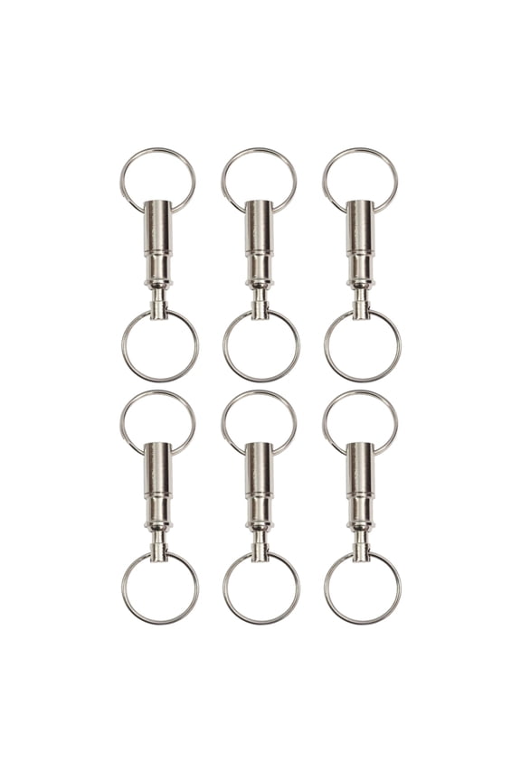 6 Pcs Keychain Quick Disconnect Dual Pull Apart Ring Support Silver