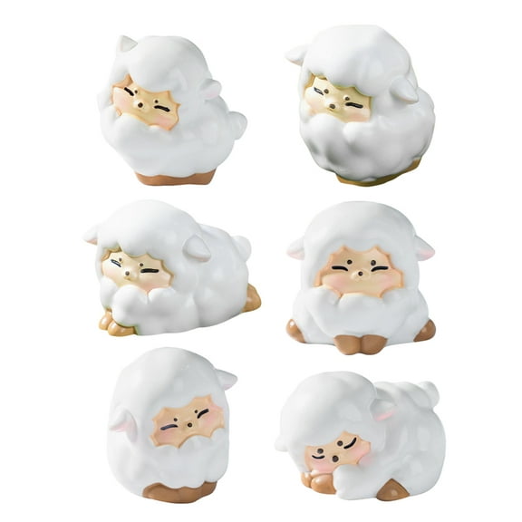 Worgeous Cute Mini Sheep Figurines in Assorted Colors for Decoration Made of Resin 6 Pieces