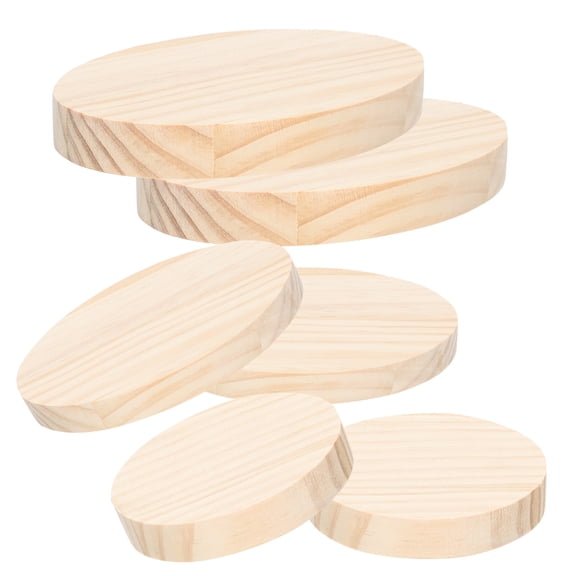KALLORY 6-Pack Khaki Wooden Plaques Craft Bases Figurine Display Stands for Home Decor and Projects