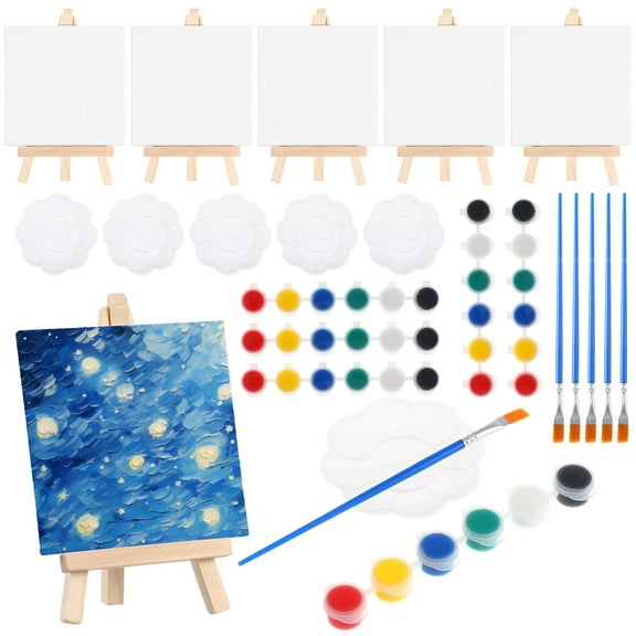 unbranded 6 Sets Canvas Painting Kit for Kids Mini Oil Board Travel