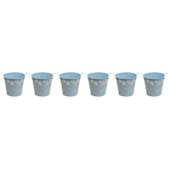 unbranded 6 pcs Metal Planter Pot Round Tin Bucket Vintage Farmhouse Flowers Metal Vase Flower Pot Spring Home Decoration