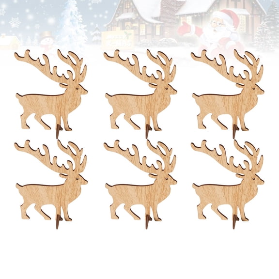 TEHAUX Wood Elk Ornaments Desktop Decor Set of 6 Khaki Rustic Animal Decorations
