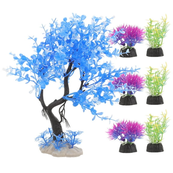 unbranded  7 Pcs Neon Fish Tank Decorations Simulation Water Plant Combination