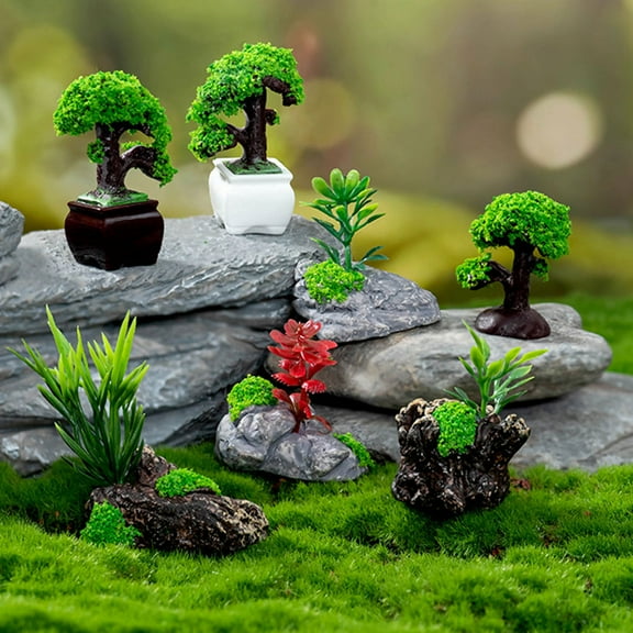 unbranded 7Pcs Dollhouse Furniture Assorted Color Resin Realistic Miniature Trees