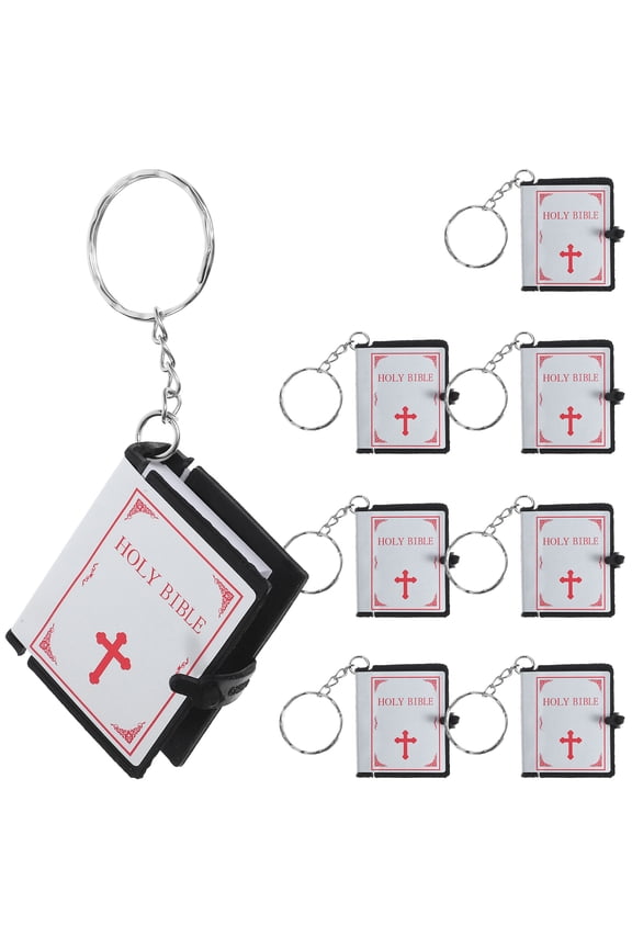 8 Pcs Mini Bible Keychain Religious Holy Pendant Holder Silver
