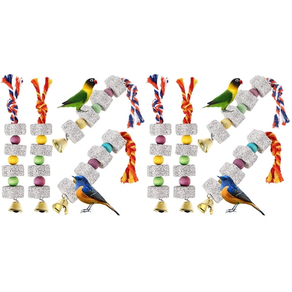 unbranded 8 Pcs  Parrot Toys Bird Chewing Toys Grinding Stone Hanging Toys with Bells Cage Accessories