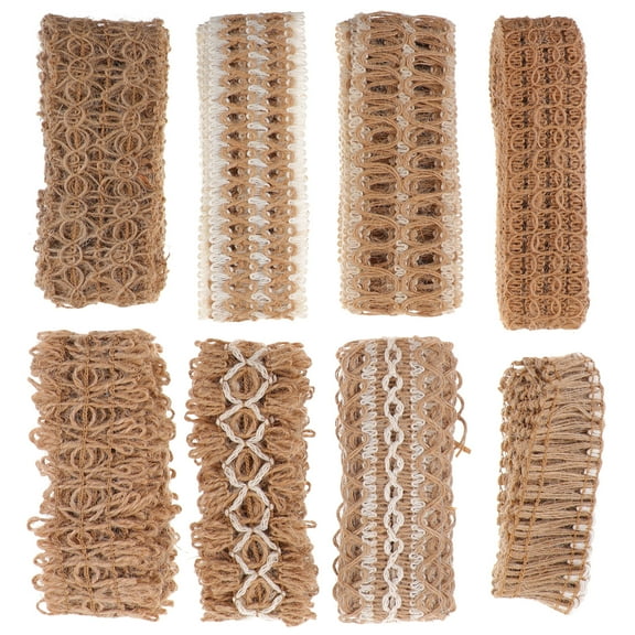 8 Rolls Rustic Burlap Table Runners with Woven Rope Ribbon for Wedding Party Decoration and Home Decor