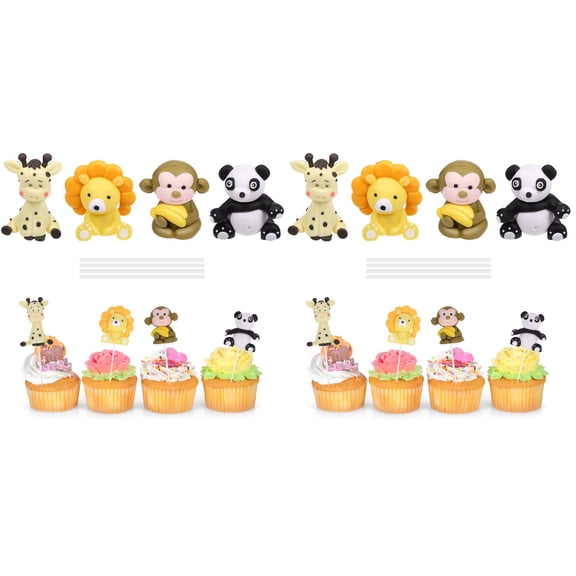 unbranded 8 pcs Animal Cake Decorations Animals Kid's Birthday Cake Picks Cake Decoration (Panda, Lion, Monkey, Giraffe)