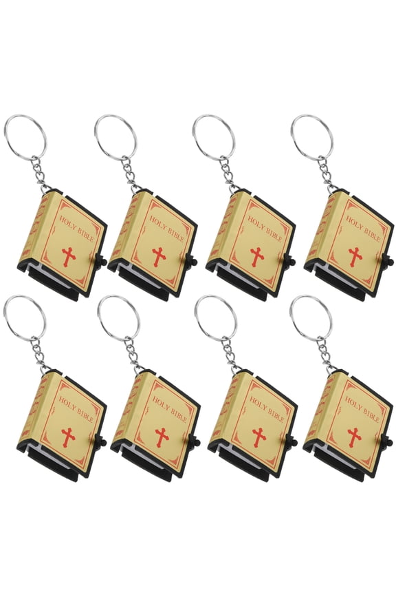 Mini Bible Keychain Golden Religious Gifts Sturdy Metal PVC Design for Hanging Keys 8pcs
