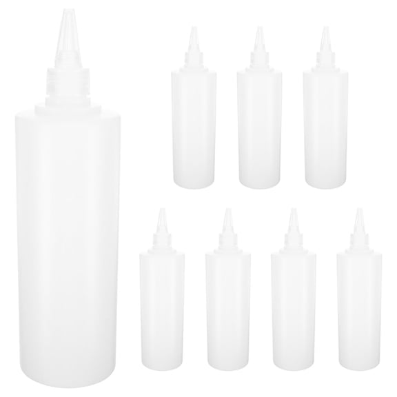 Phenofice Set of 8 Refillable Transparent PE Squeeze Bottles for Dressings, Sauces, Condiments, and Kitchen Use